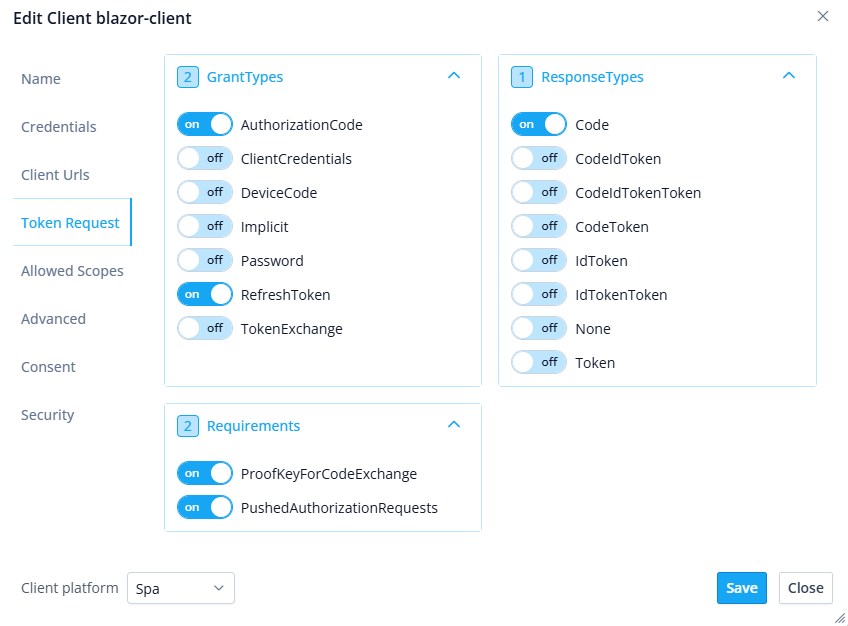 IdentitySuite client registration with PKCE configuration