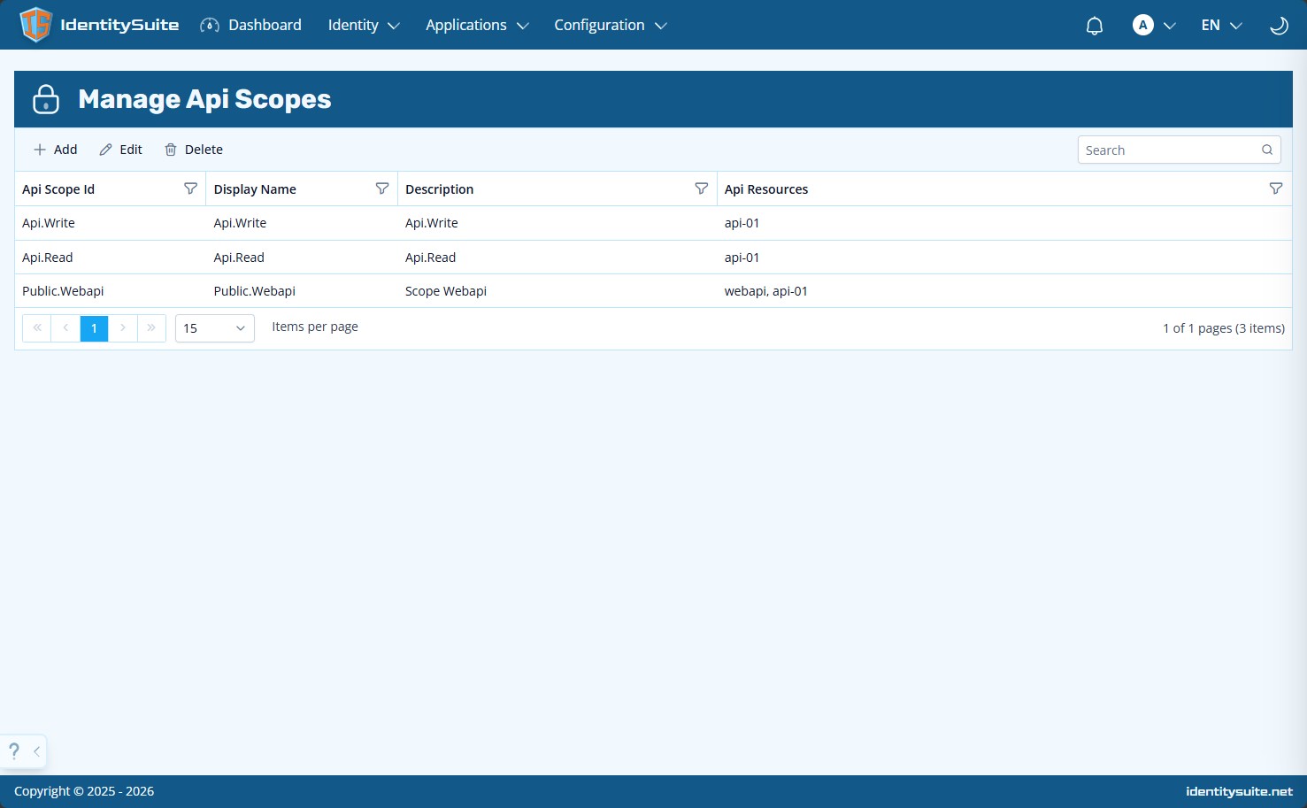 Manage api scopes