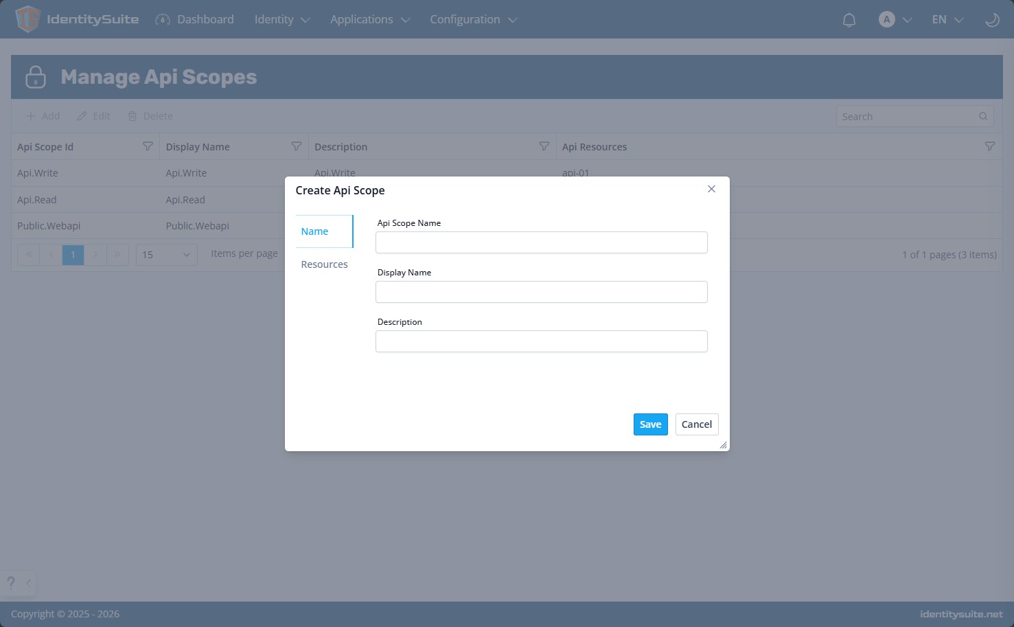 Create api scope