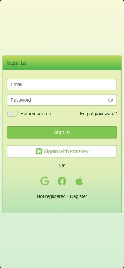Centered sign-in card, lime theme