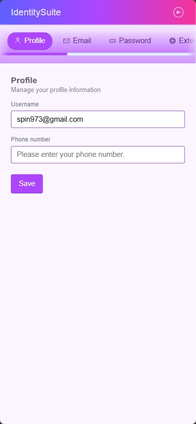 Account profile page with tab navigation